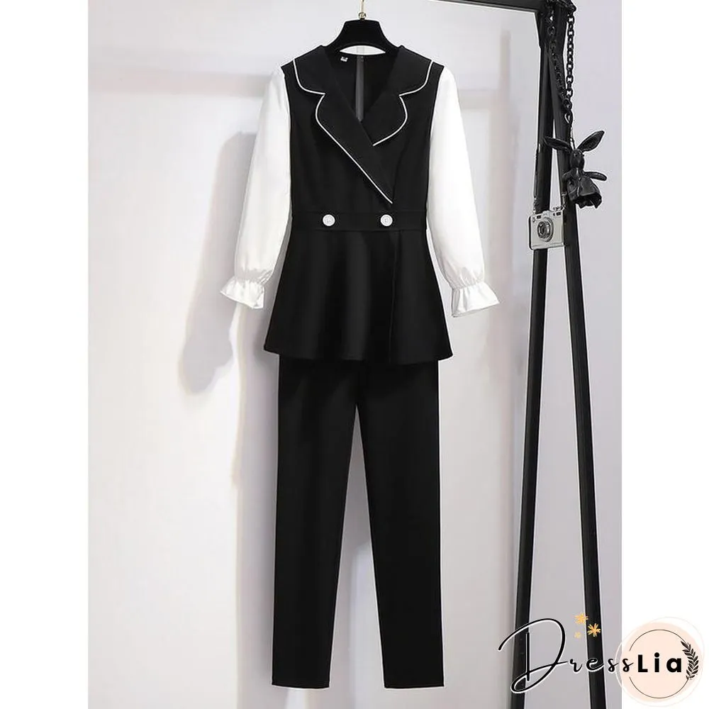 Classic V-neck Coat+Loose Pants P10859