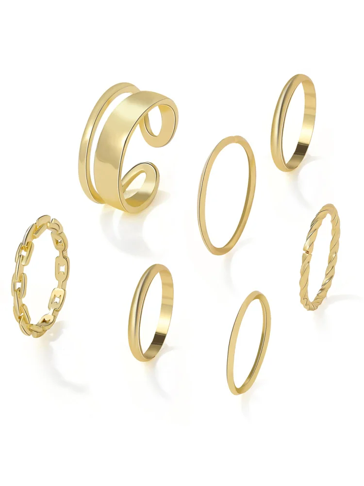 7pcs/set Punk Finger Rings Geometric Metal Buckle Joint Tail Ring for Women