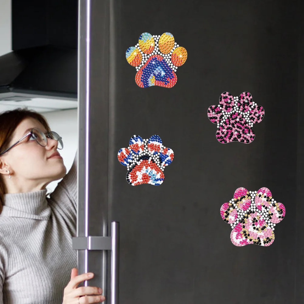 6Pcs DIY Puppy Footprint Special Shape Diamond Painting Fridge Magnet for DIY Crafts