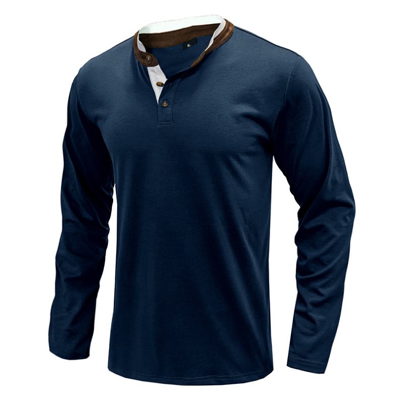 Men's Colorblock Breathable Henley Collar T-Shirt