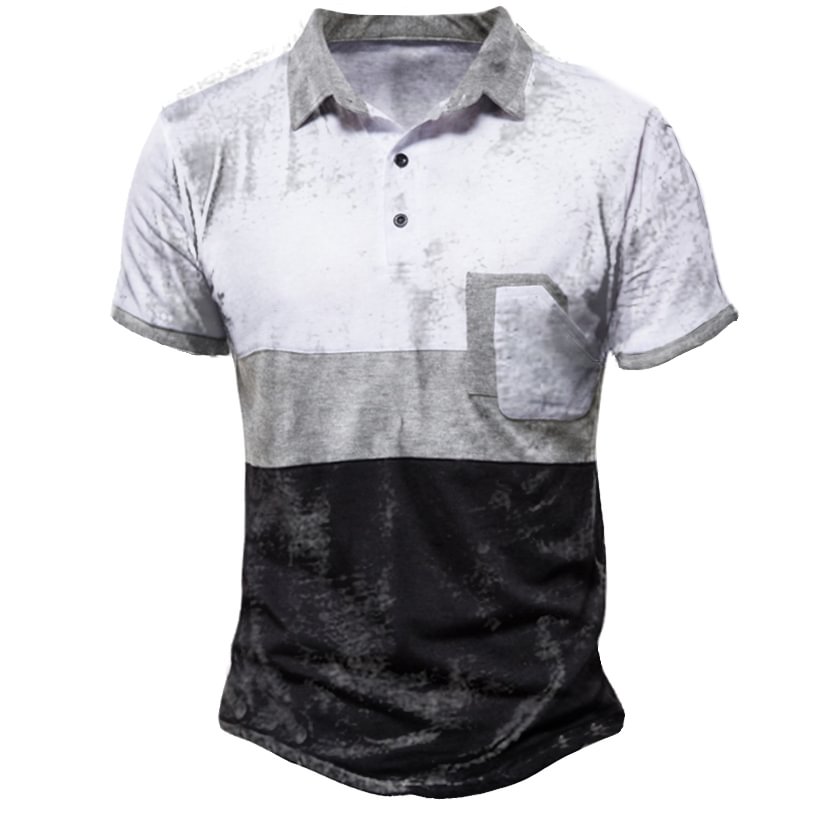 Men's Colorblock Short Sleeve POLO Shirt、、URBENIE