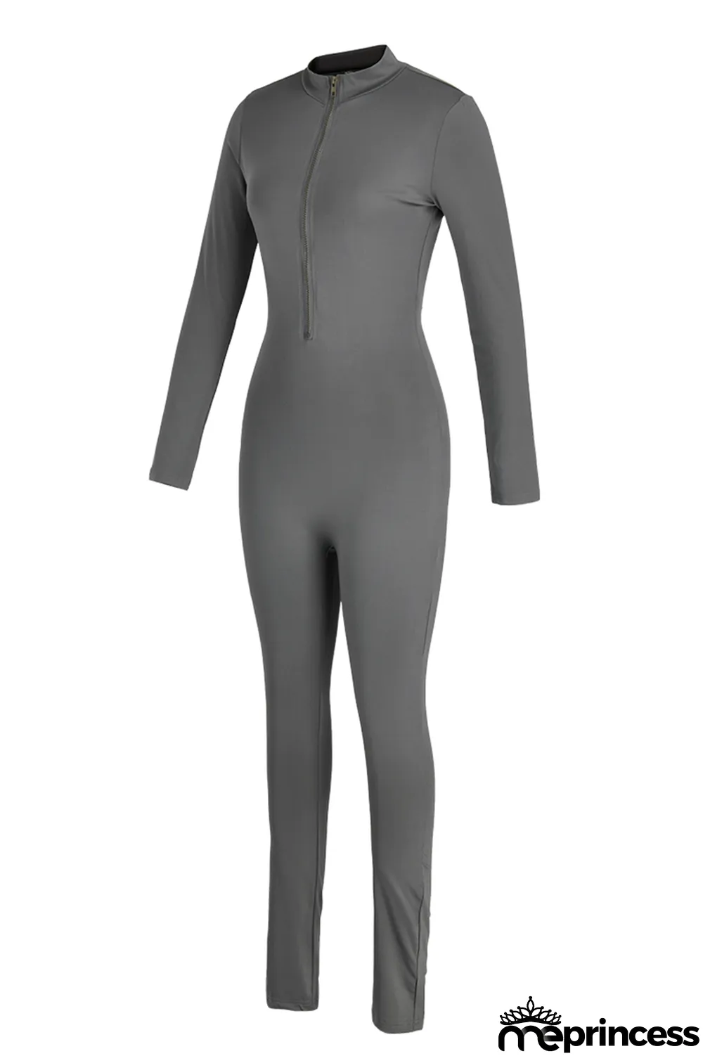 Black Casual Solid Split Joint Zipper Collar Skinny Jumpsuits