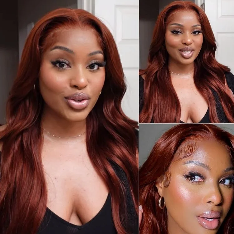 Brunette Auburn Copper 4x4 Lace Part Wig Reddish Brown Color Virgin Human Hair