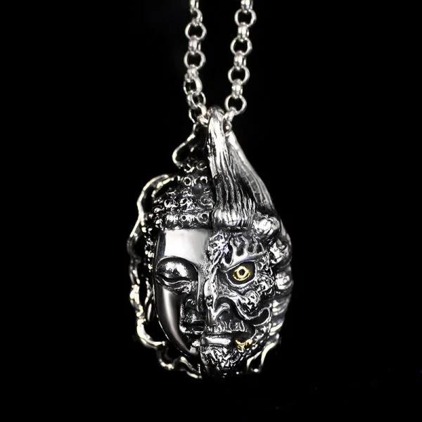 Sterling Silver Buddha Demon Pendant Necklace