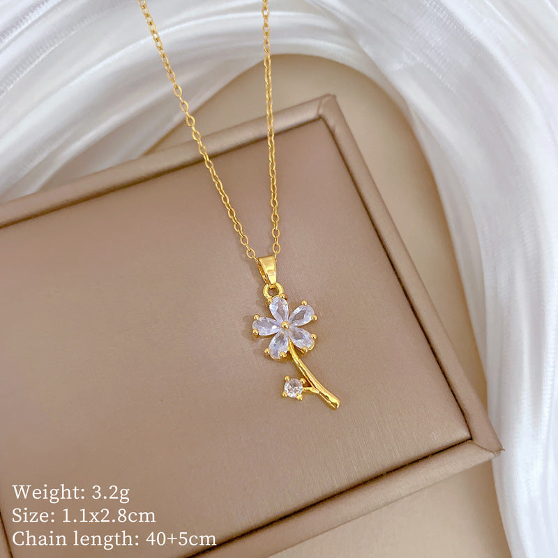 Copper Micro-Inlaid Necklace For Women Copper Micro-Inlaid Real Gold Electroplating Simple Ins Exquisite Clavicle Chain Neck Chain