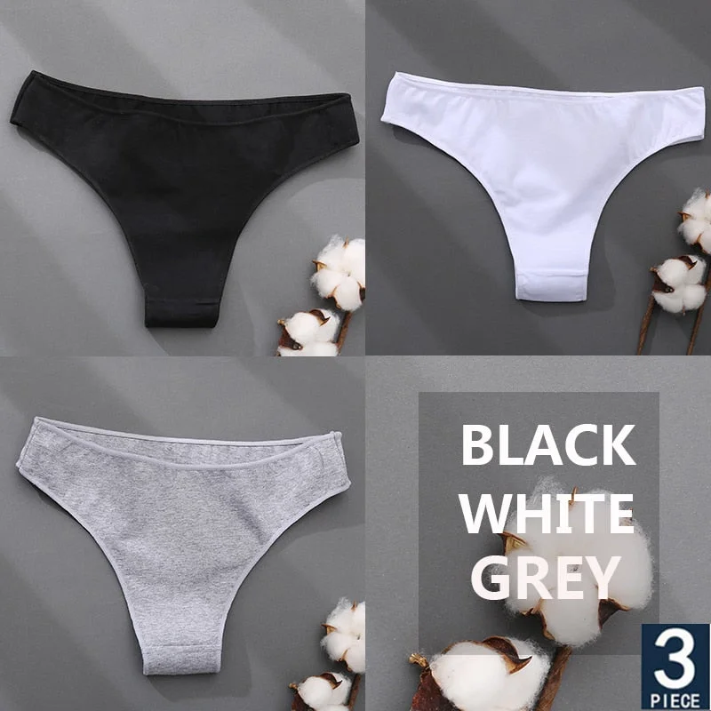 FINETOO 3PCS/Set Cotton Thong Women's Underwear M-XXL Woman Bikini Underpants Femme 7 Colors Breathable Girls Lingerie Panties