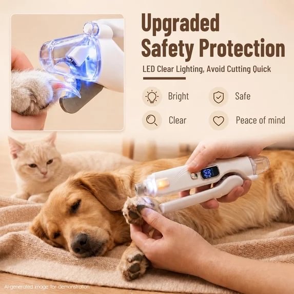 MAXLAPTER 2-in-1 Dog Nail Clippers with LED Light, Rechargeable Pet Nail Grinder for Small Dogs & Cats, 4-Speed Quiet Painless Claw Trimmer