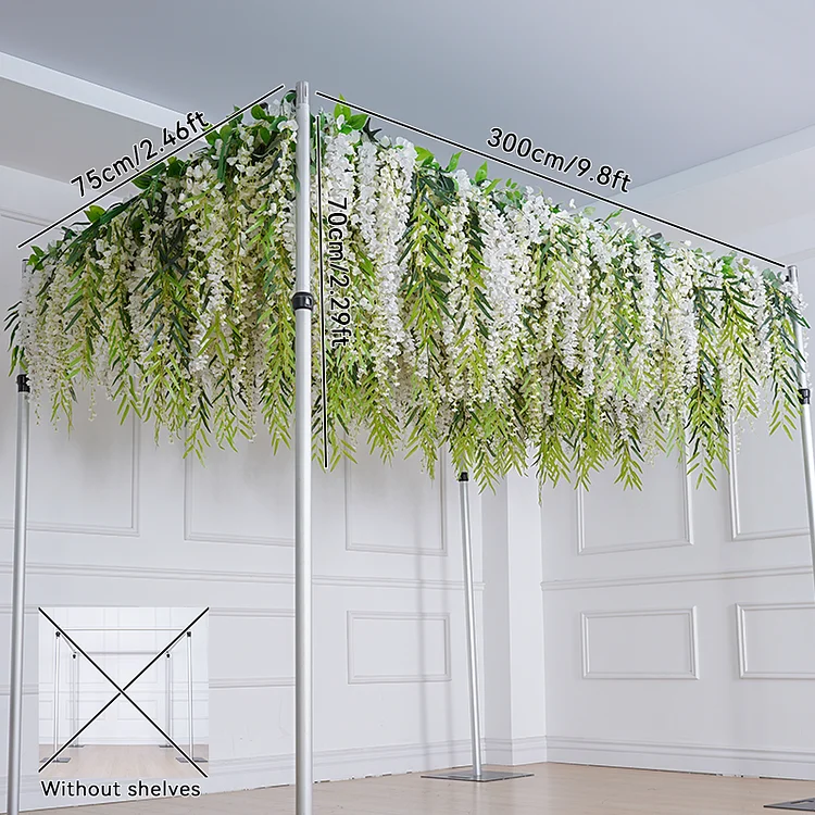 A8621 Green Willow Leaf White Wisteria Hanging Flower Vine Cloth Flower Wall