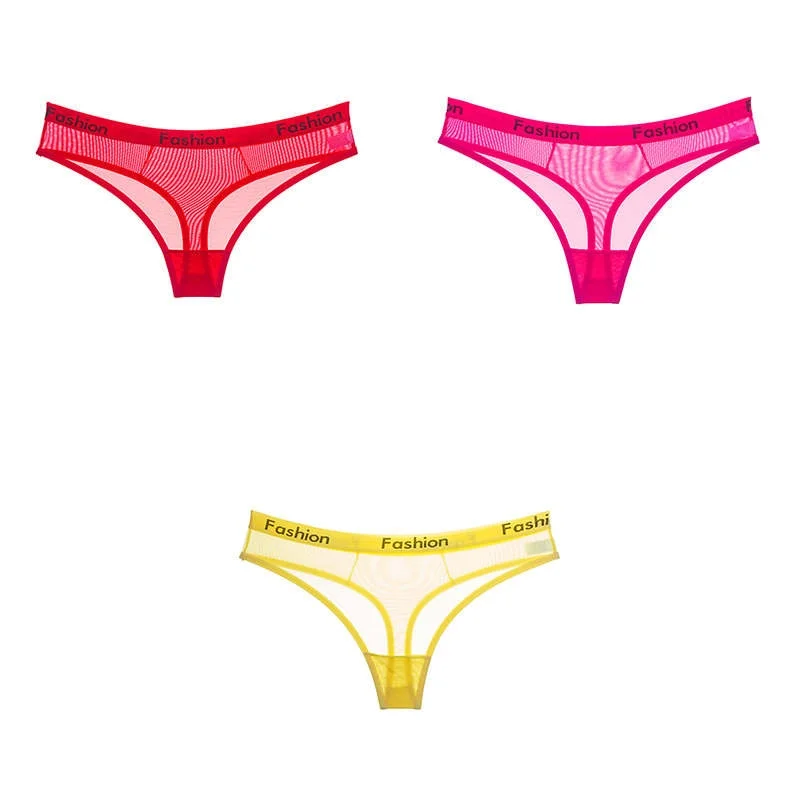 3 Pcs Female Thongs Sports Panties For Woman Sexy Mesh G-String T-back Woman Underwear Thongs T-back Panties For Woman BANNIROU