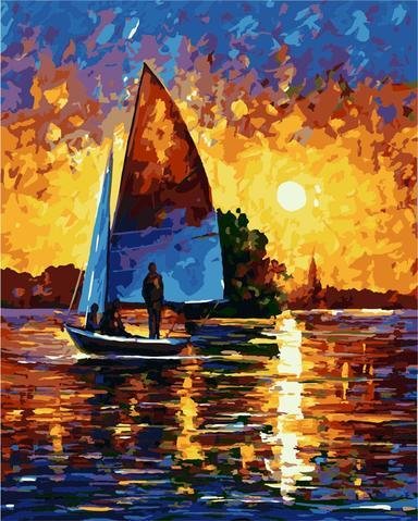 DIY Paint by Numbers Kit for Adults - Summer Night Sunset Boat、bestdiys、sdecorshop