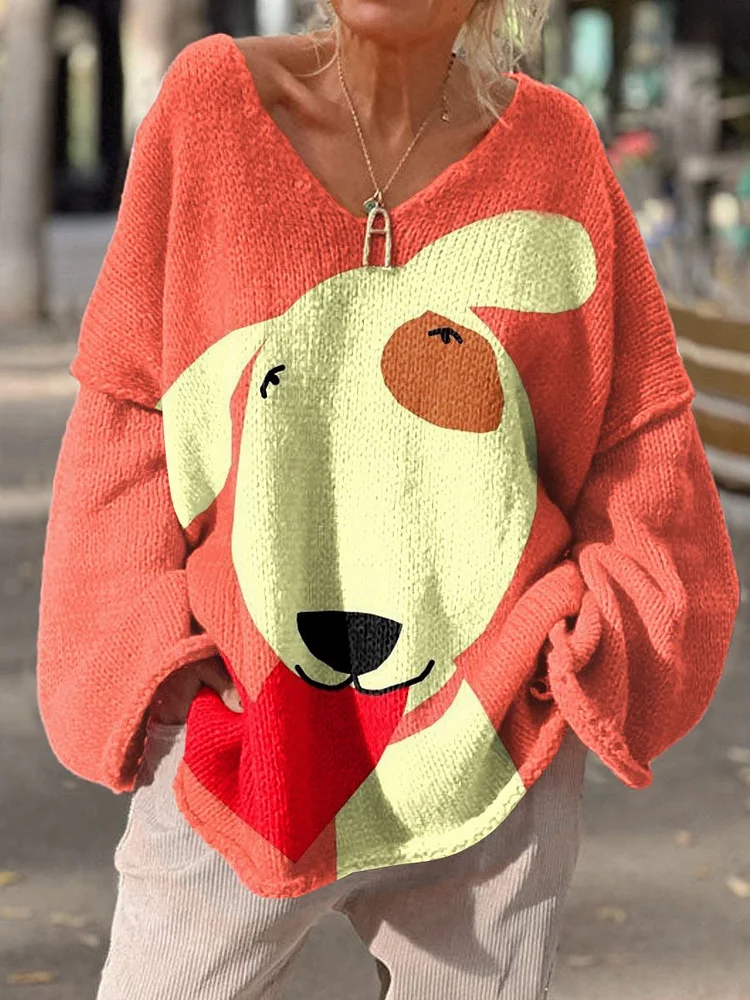 Retro Dog Art Print  Casual Pullover Sweater