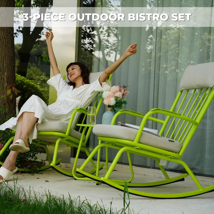 GRAND PATIO Outdoor Rocking Chair Set for 2, E-Coated Steel