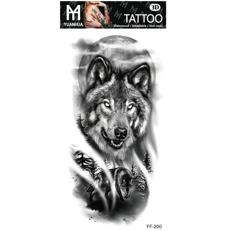 Waterproof Temporary Tattoo Sticker Wolf Forest Moon Tree Bear Animal Fake Tatoo Flash Tatto Arm Leg Body Art for Women Men