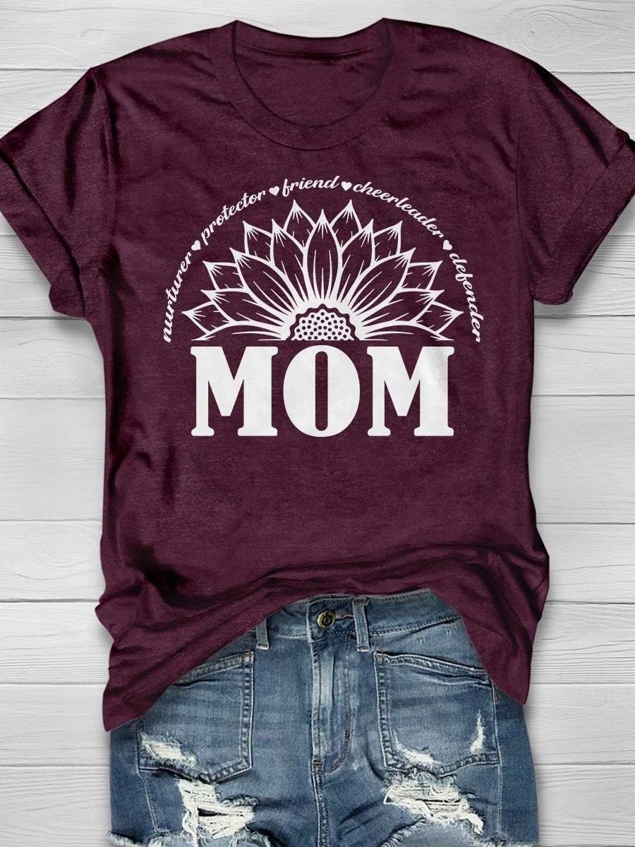 Sunflower Mom Print Short Sleeve T-shirt