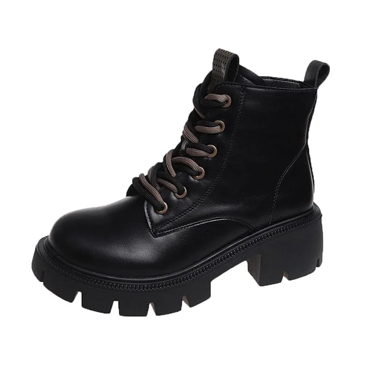 Women Autumn Casual Leather Thick Sole Boots