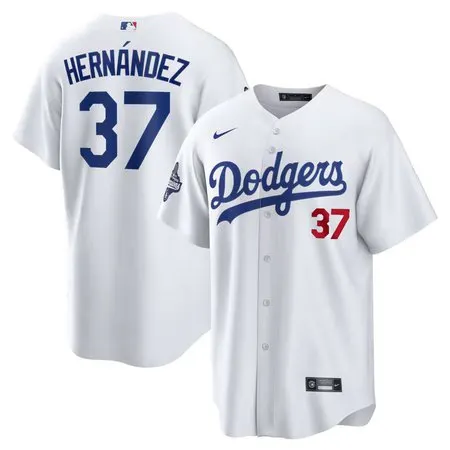 Men's Los Angeles Dodgers #37 Teoscar Hernandez  White 2025 World Series Champions Home Limited Jersey