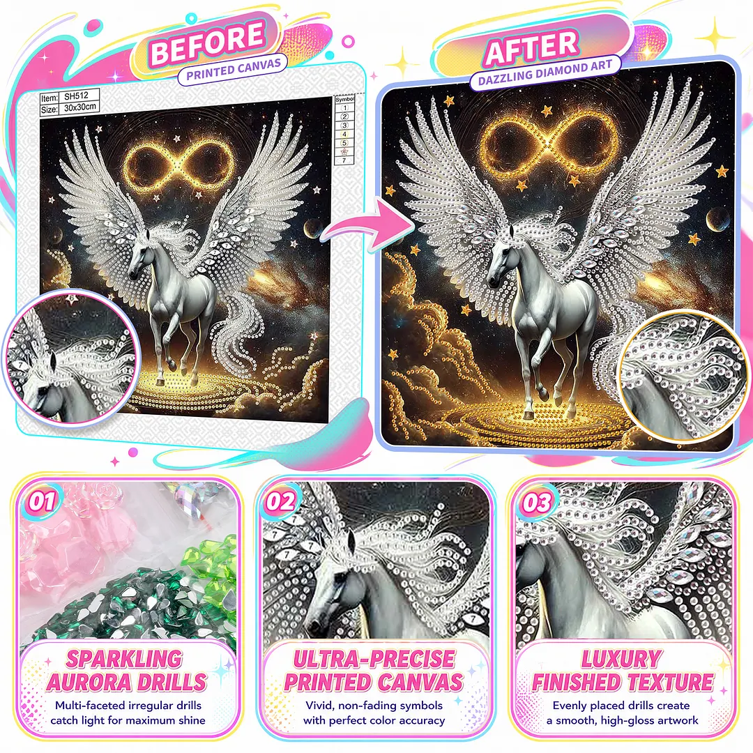 Starry Pearl Pegasus Special Shaped 5D DIY Partial Drill Diamond Painting Kits for Adults Beginners Home Decor Diamonds Paintings Gem Art 11.81 X11.81inch