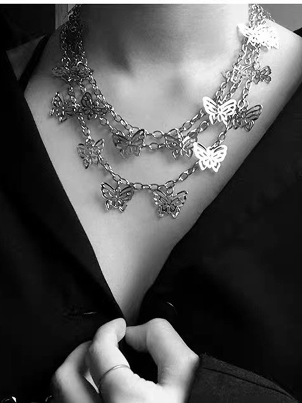 Street Fashion Basic Hollow-out Butterfly Designed Layered Chain