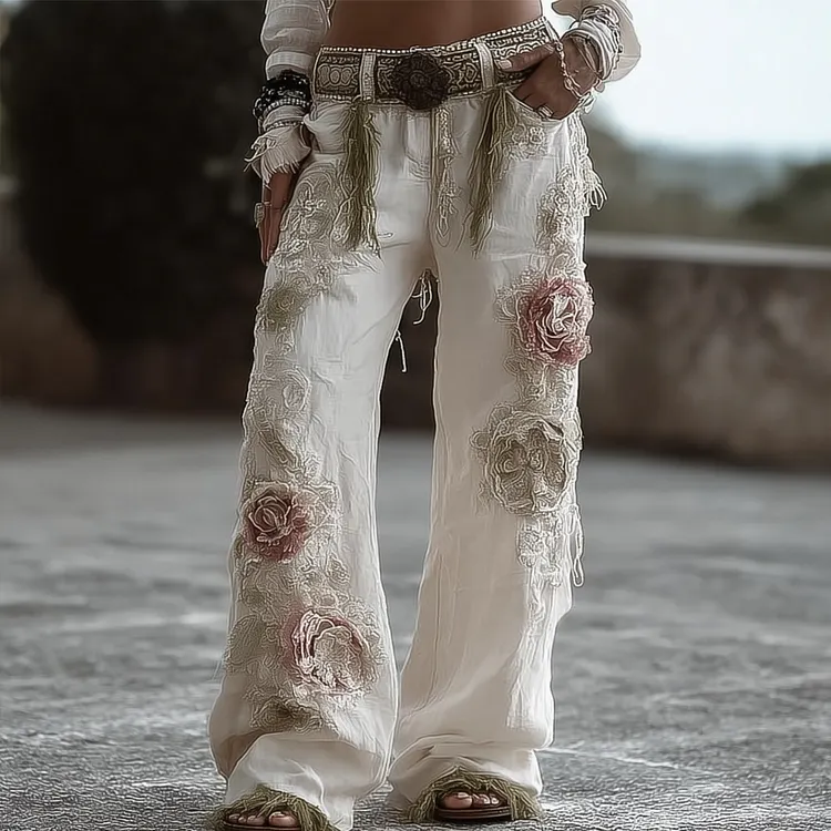 Women's Flower Vintage Lace Casual Pants