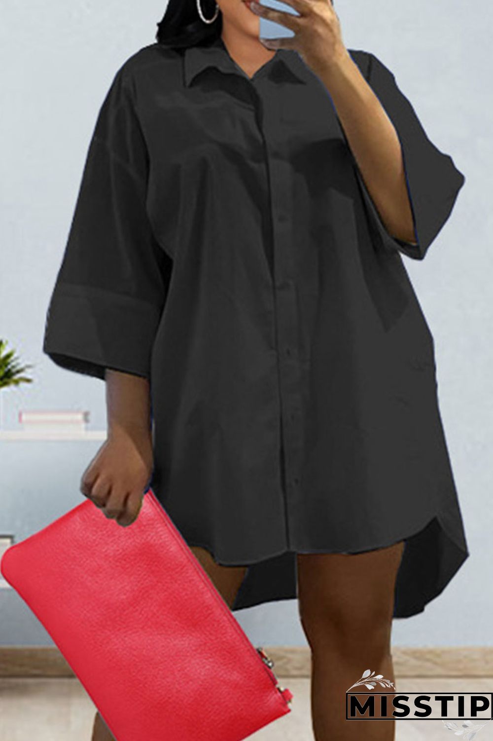 Green Casual Solid Patchwork Buckle Turndown Collar Shirt Dress Dresses