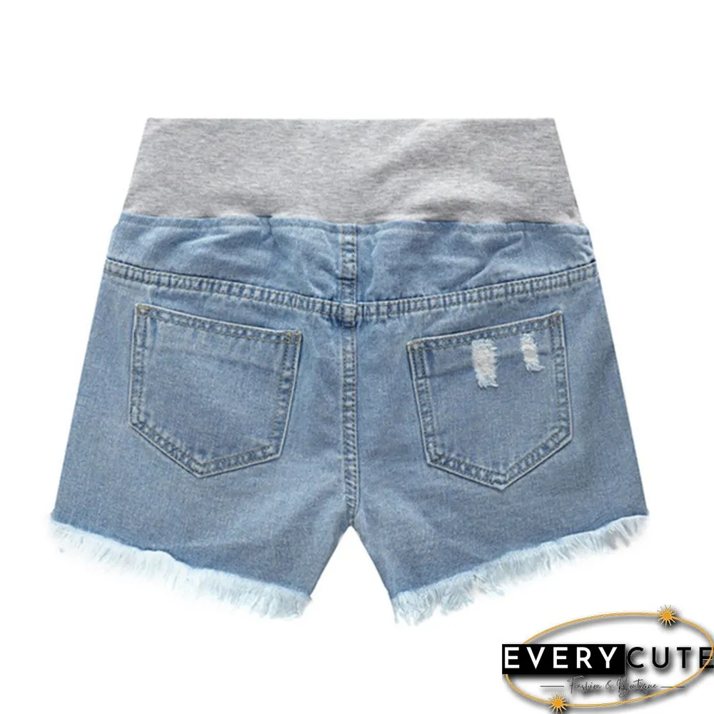 Pregnant Women's Ripped Hole Loose Denim Maternity Shorts Summer Casual Belly Clothes