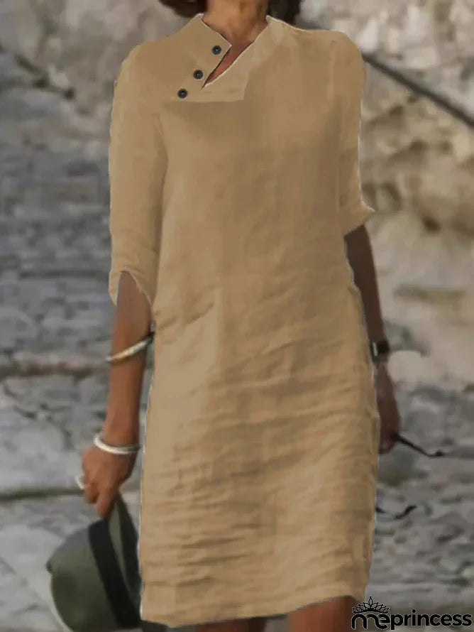 Women's Cotton Linen Dress Shirt Dress Casual Dress Shift Dress Midi Dress