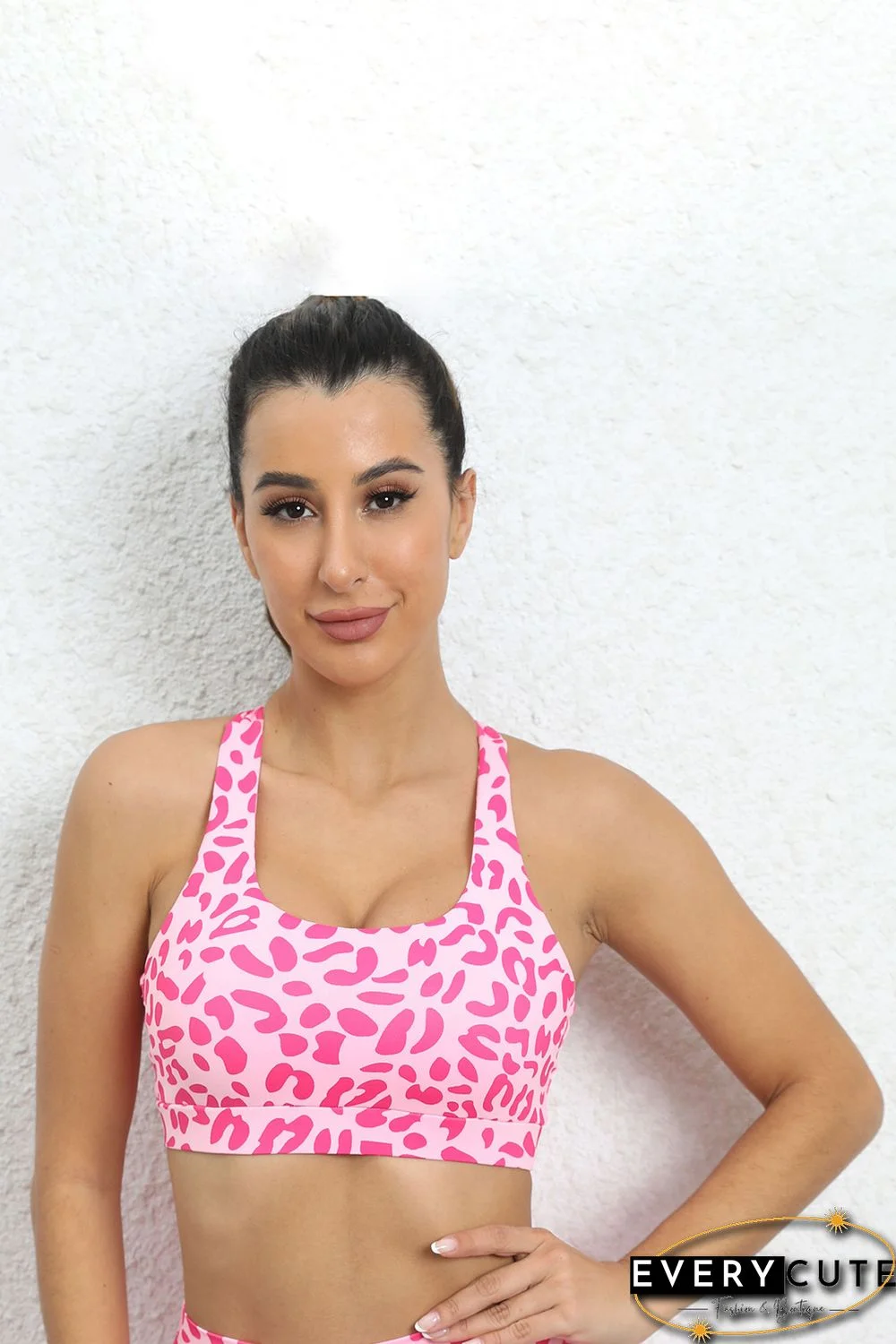 Pink Leopard Racerback Scrunched High Waist Active Set