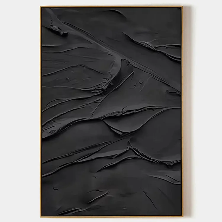 BLACK TEXTURED IMPASTO: Dramatic Black Impasto Painting, Vertical Wall Art（Canvas painting）