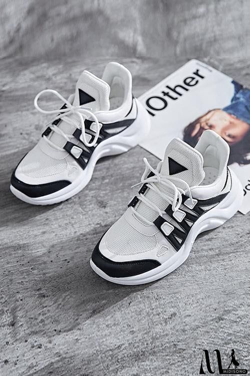 MidiSono - Chunky Mesh Two Tone Lace Up Sneakers