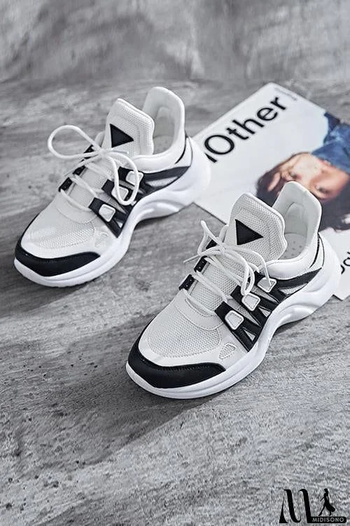 MidiSono - Chunky Mesh Two Tone Lace Up Sneakers