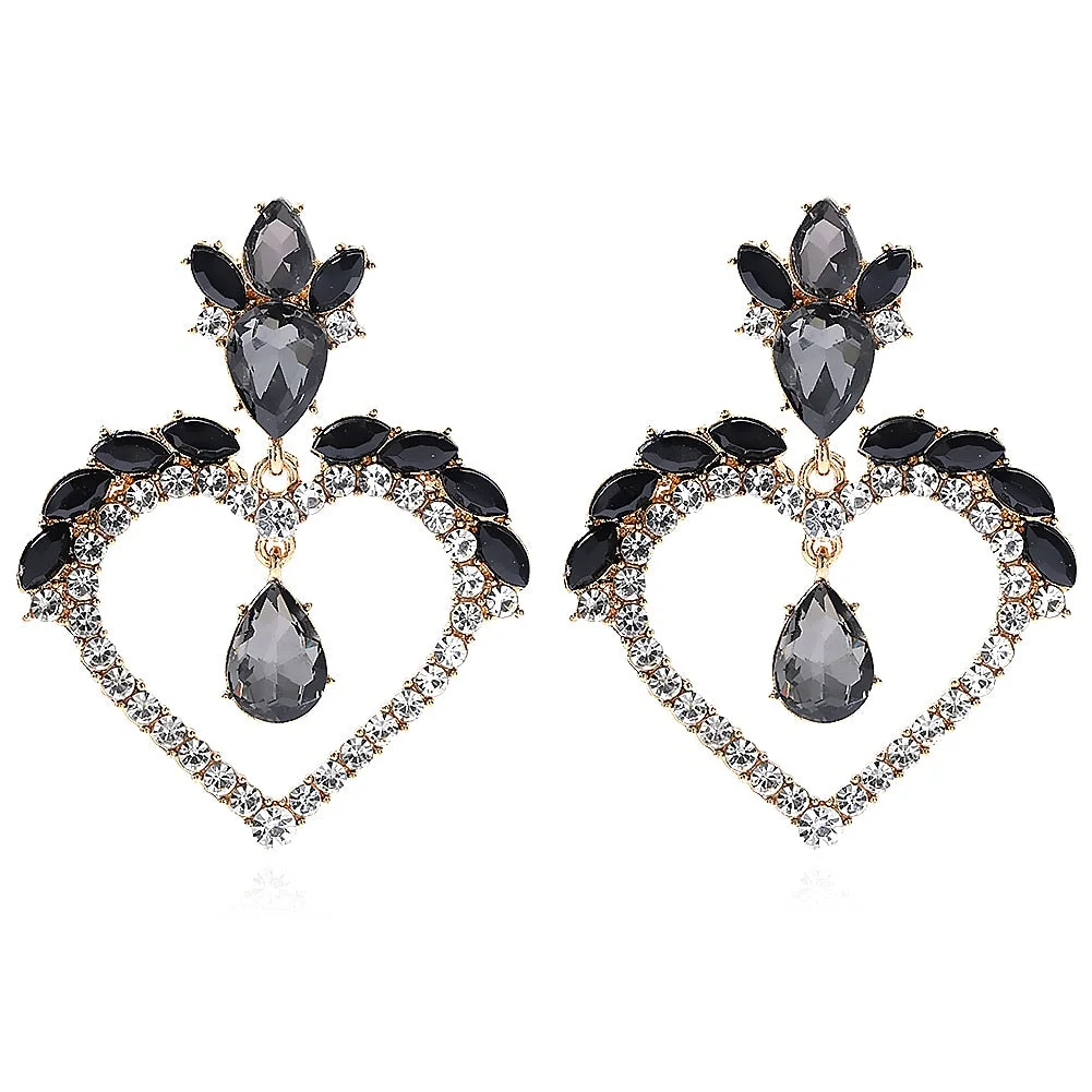 Dvacaman 2022 Valentine's Day Heart-Shaped Rhinestone Earrings For Women Shiny Statement Wedding Party Gift Crystal Drop Jewelry