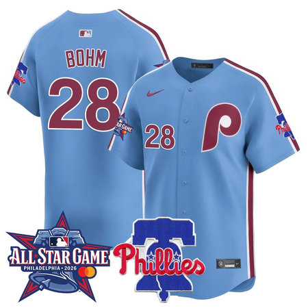 Men's Philadelphia Phillies #28 Alec Bohm Light Blue 2026 MLB All-Star Jersey