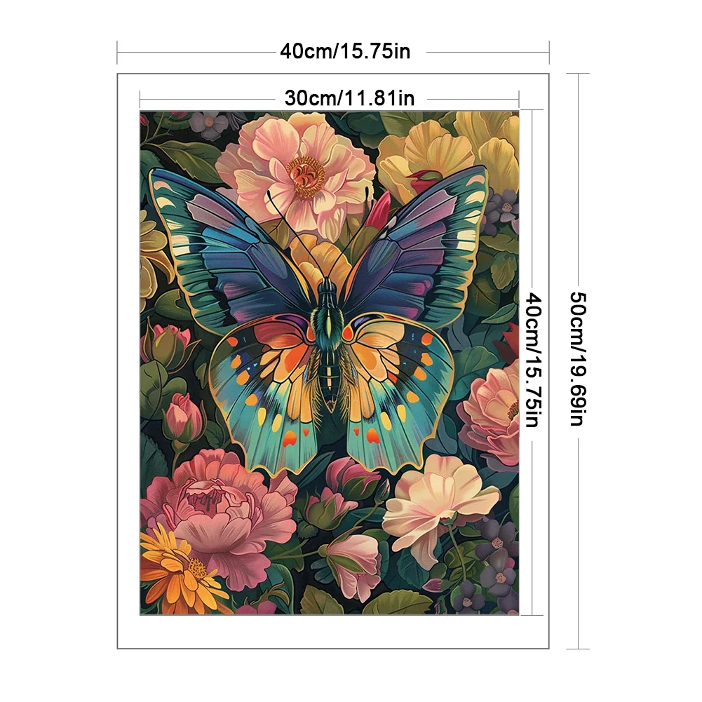 9CT Full Stamped Cross Stitch Bead Embroidery- Flower Butterfly(Canvas|30*40CM)
