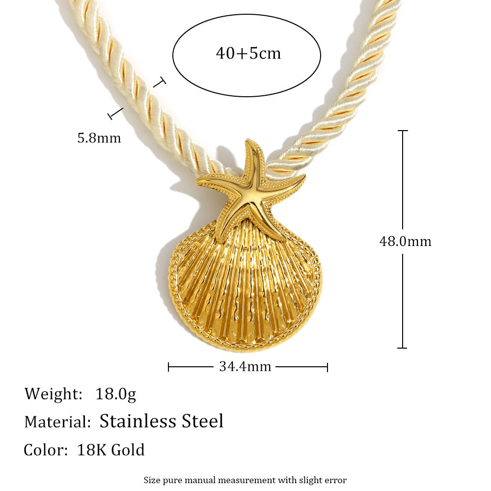 Small Exaggerated Design Stainless Steel 18K Gold Plated Coral Heart Seashell Ring Pendant Necklace