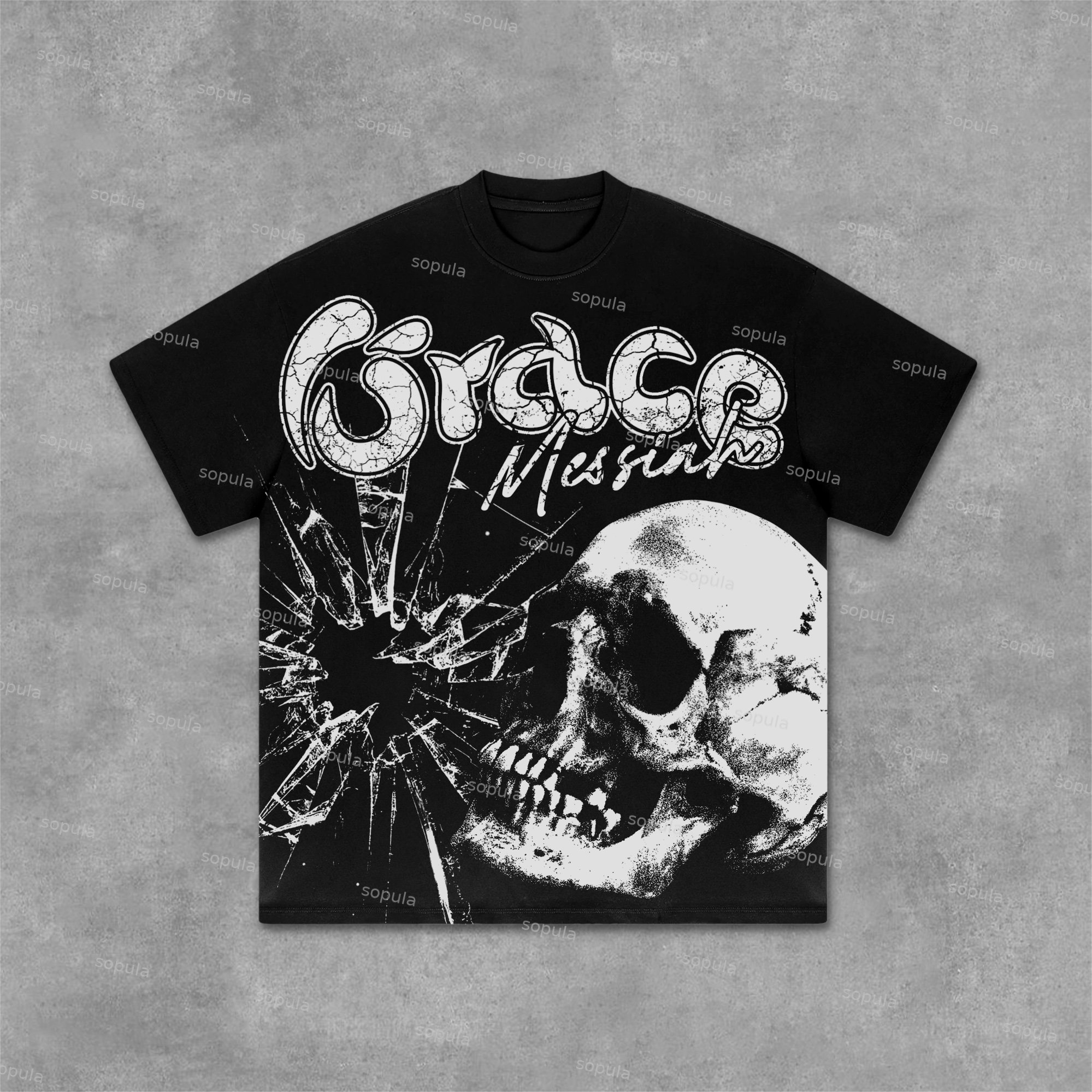 Sopula Grace Broken Skull Graphics Cotton T-Shirt