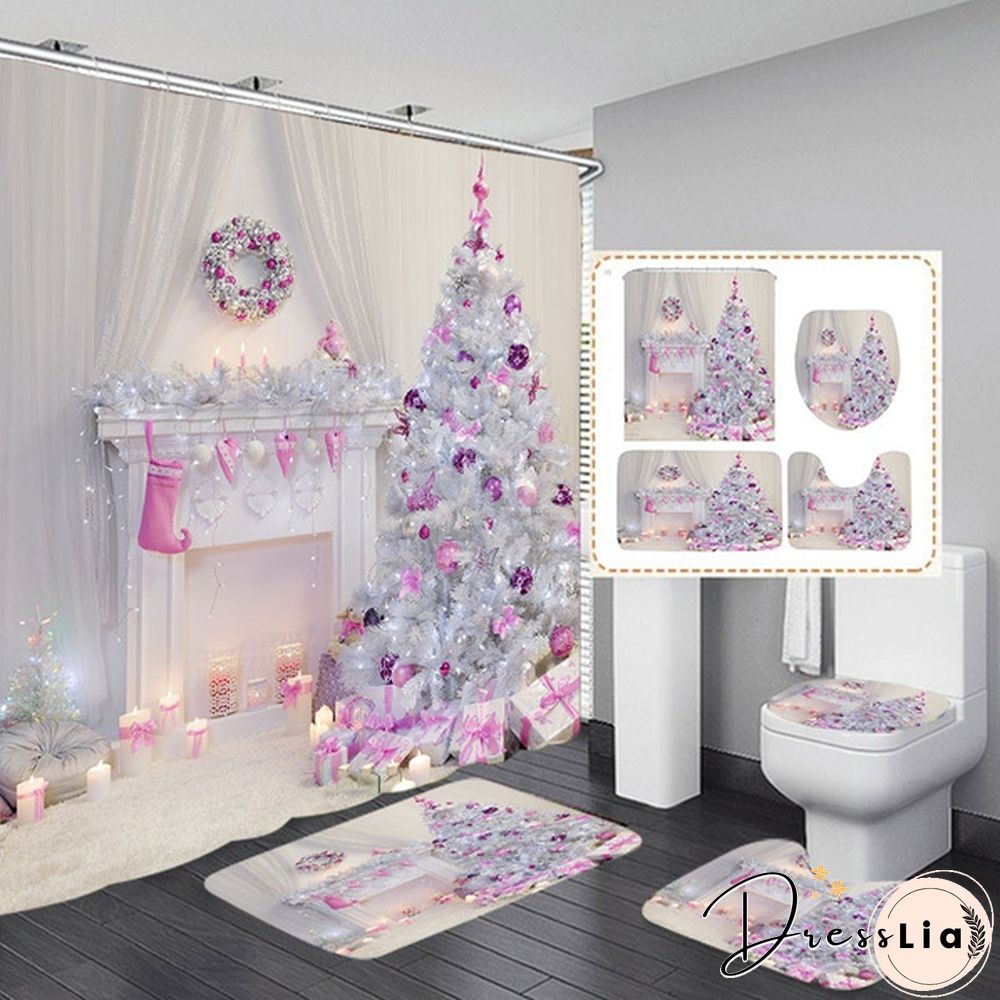 Fairy Tale Christmas Theme Shower Curtain Set Bathroom Decoration Waterproof Toilet Cover