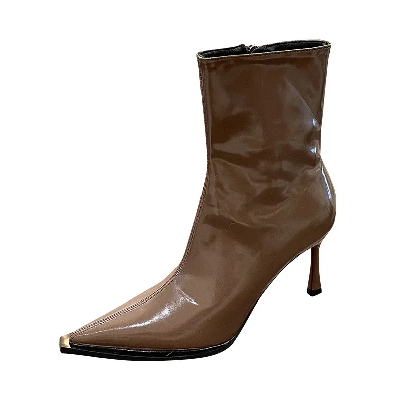 Churchf Churchf Pointed Short Boots Children 2024 New Temperament High-Heeled Shoes Painted Leather Thin Boots