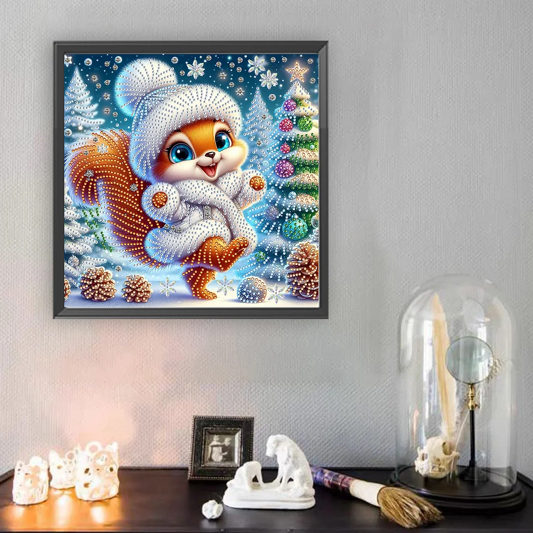 Christmas Squirrel - Diamond Painting - Partial Special Shaped Drill(Canvas|30*30cm)