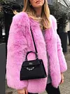 Fashion Solid Color Faux Fur Long Sleeves Warm Coat