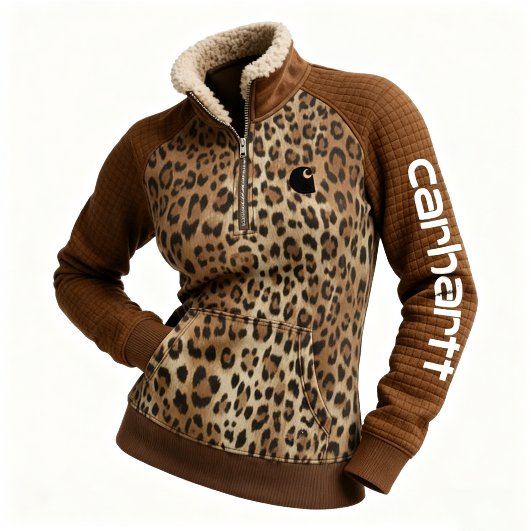 Women's Retro Leopard Print Half-Zip Collar Sweatshirt