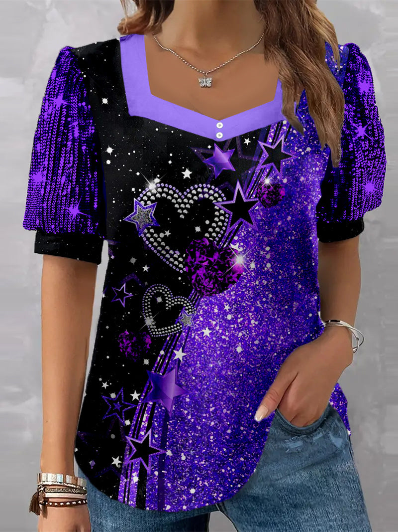 Women Long Sleeve V-neck Graphic Floral Printed Top