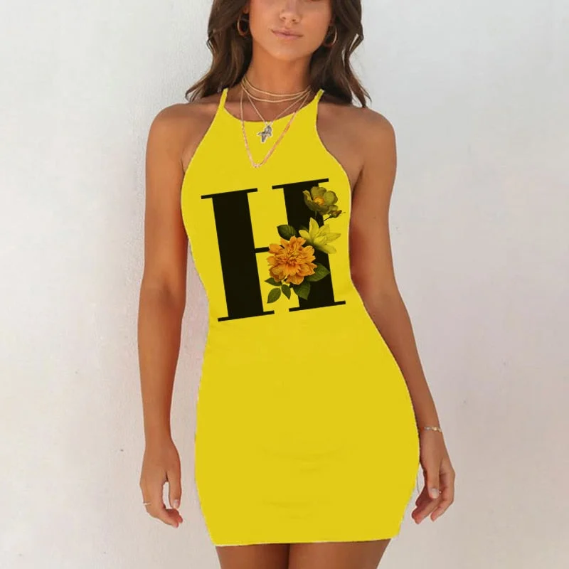 Spaghetti Camisole Mini Short Dress Women Plus Size Bodycon Dress Summer Sexy Sleeveless 26 Letter Print Party Club Dresses 2021