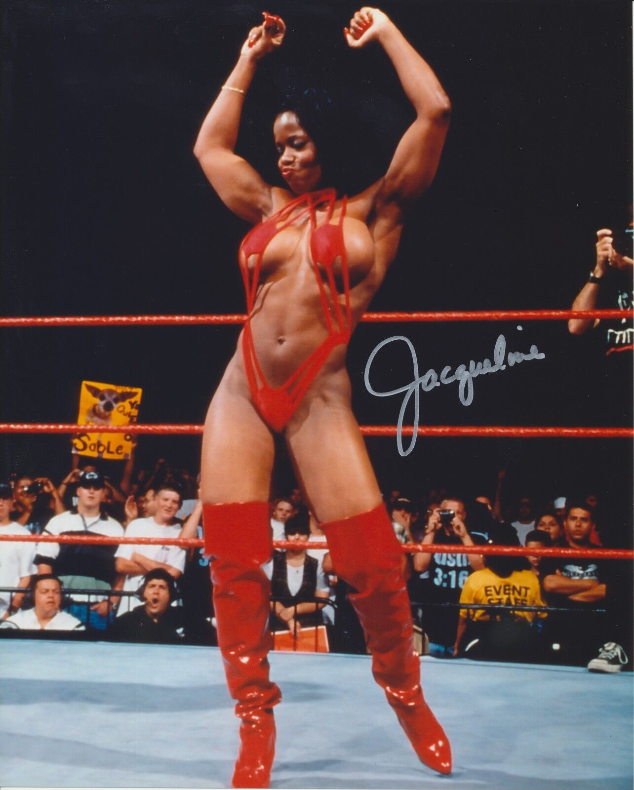 Jacqueline autographed 8x10 WCW WWE TNA#1 Red Bikini Contest