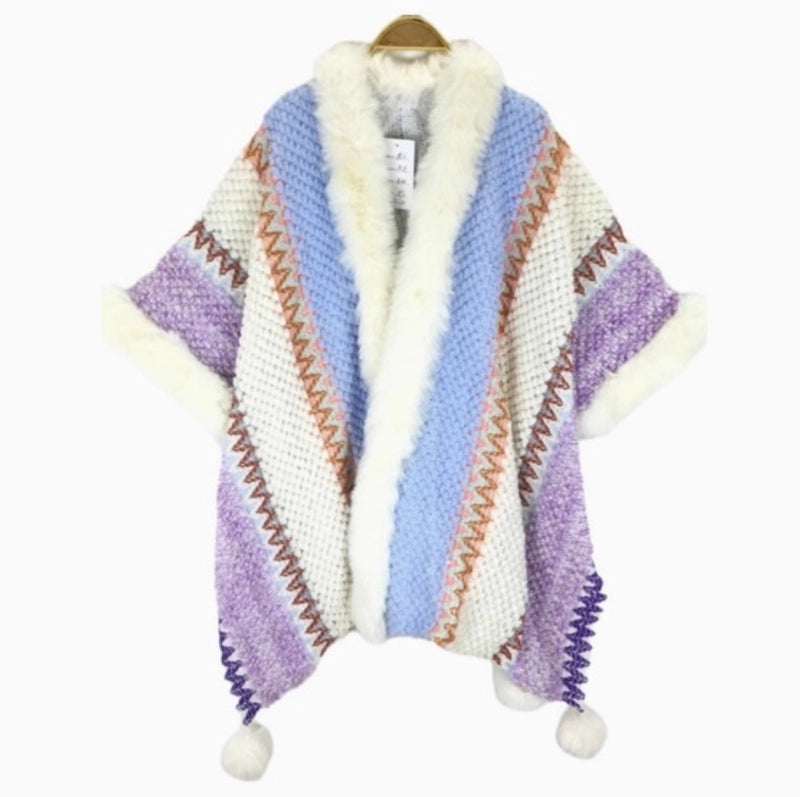 Yunnan Lijiang Travel Outside Knitted Shawl Ethnic Style Vintage Cape Cloak Tassel Scarf For Vacation Wear