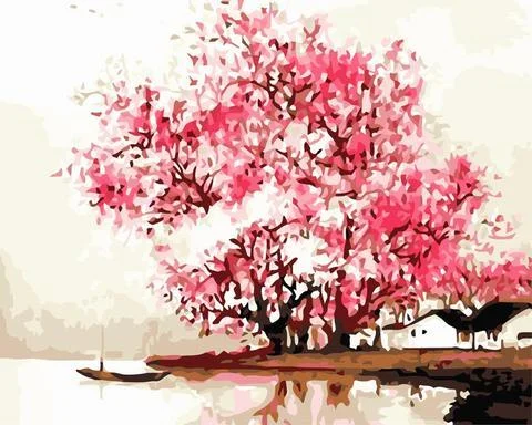 DIY Paint by Numbers Kit for Adults - Blooming Tree Lake、bestdiys、sdecorshop