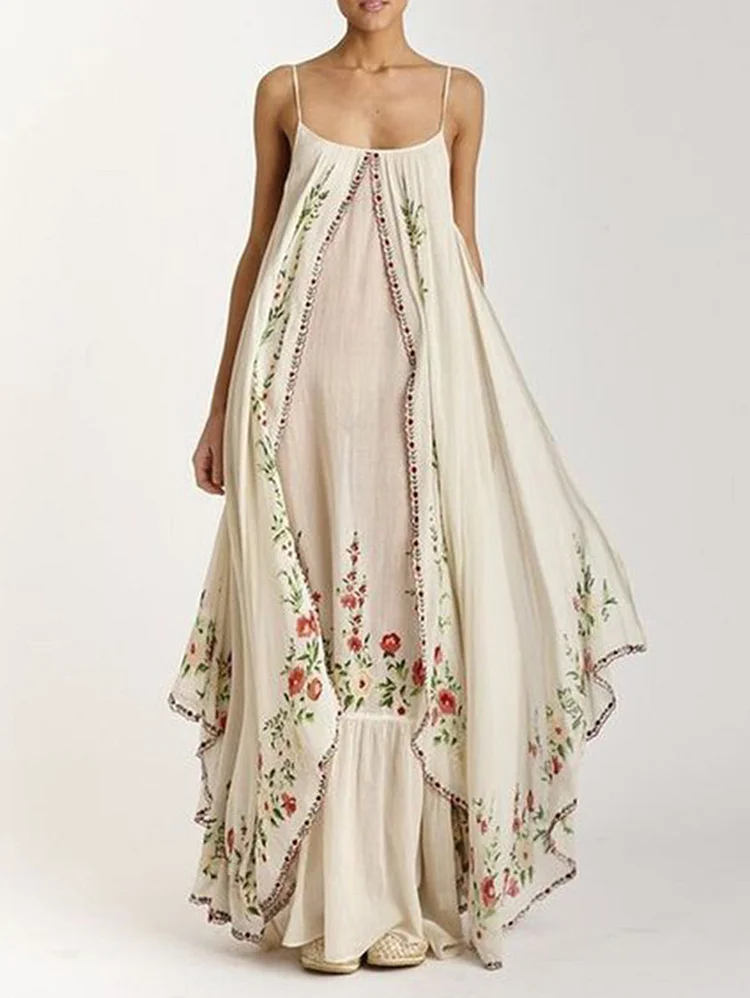 Casual Floral Print Sleeveless Loose Maxi Dress