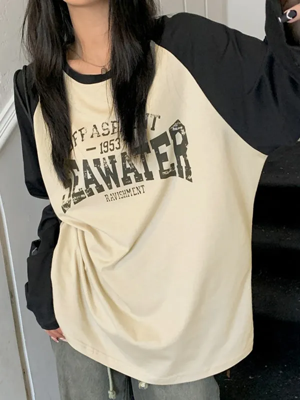 Brownm raglan long sleeve T-shirt with printed slogan