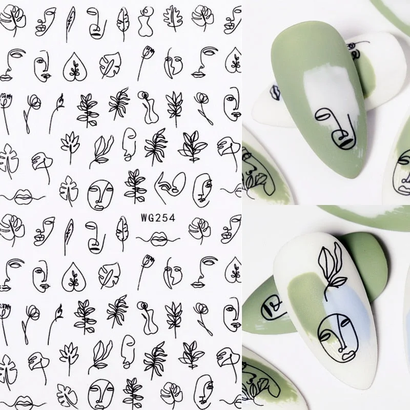 1PC 3D Nail Sticker Stick Figure Woman Face pattern special Transfer Picture Flowers Sliders Sticker DIY Nail Art Decoration
