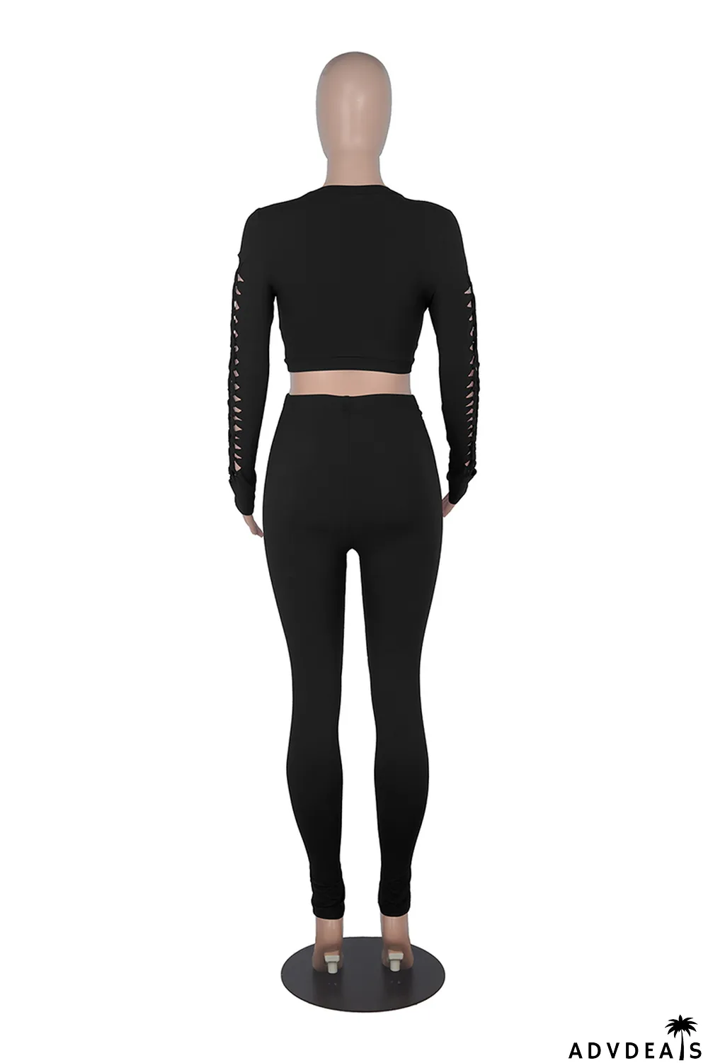 Color Blue Sexy Solid Ripped O Neck Long Sleeve Two Pieces