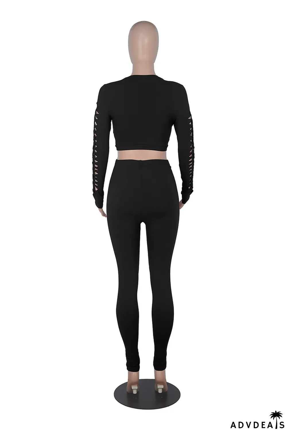 Color Blue Sexy Solid Ripped O Neck Long Sleeve Two Pieces